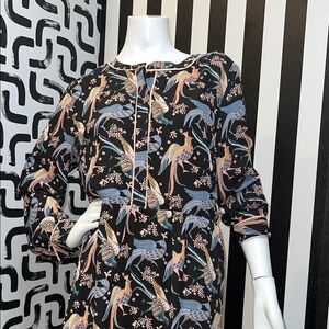 LOFT Black and Pink Long Sleeve Dress
